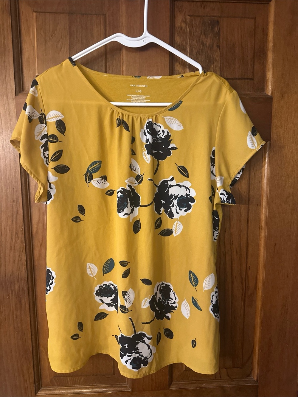 Van Heusen Mustard Floral Short-Sleeve Blouse Size Large